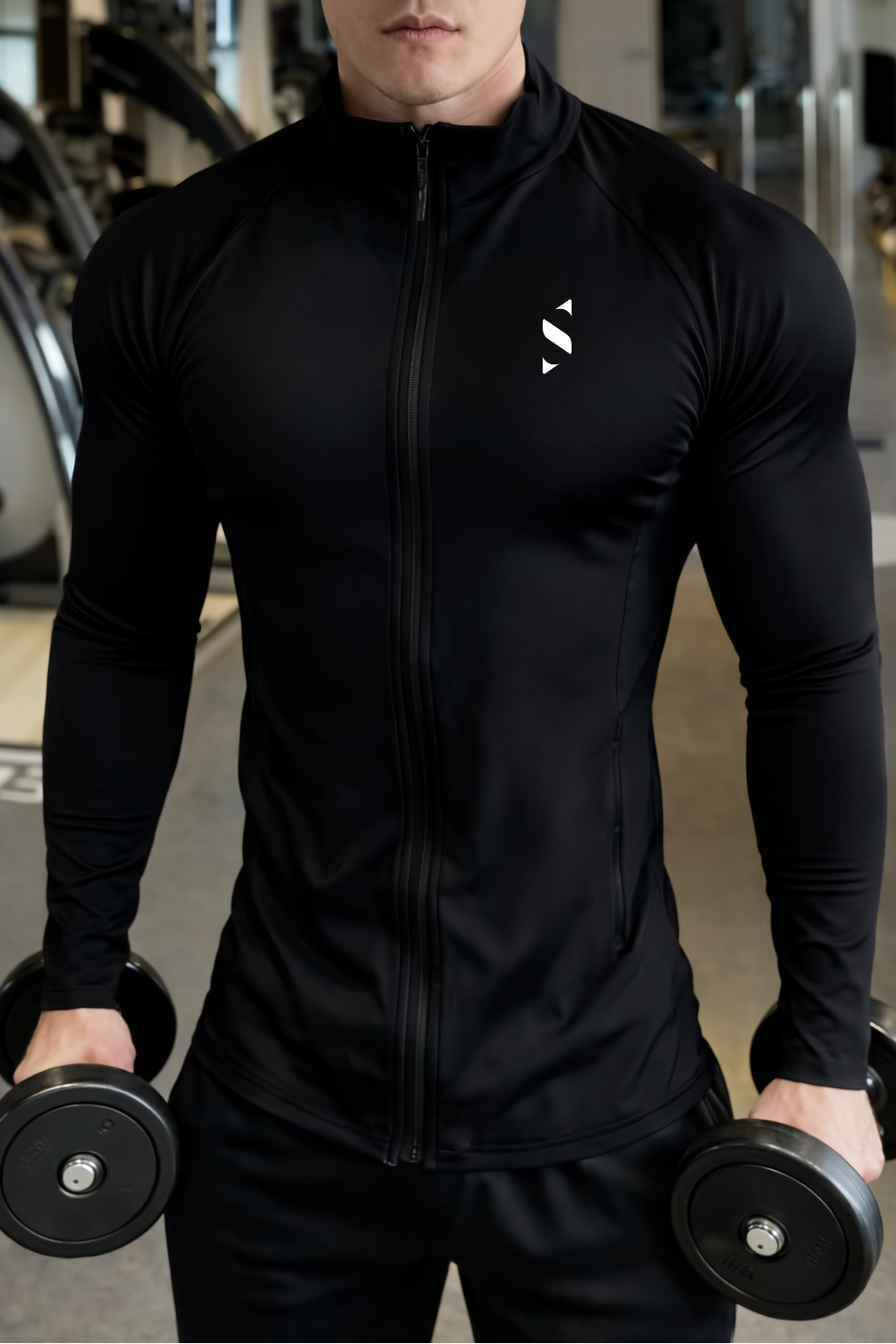 Gym Zippered Compression Top Black